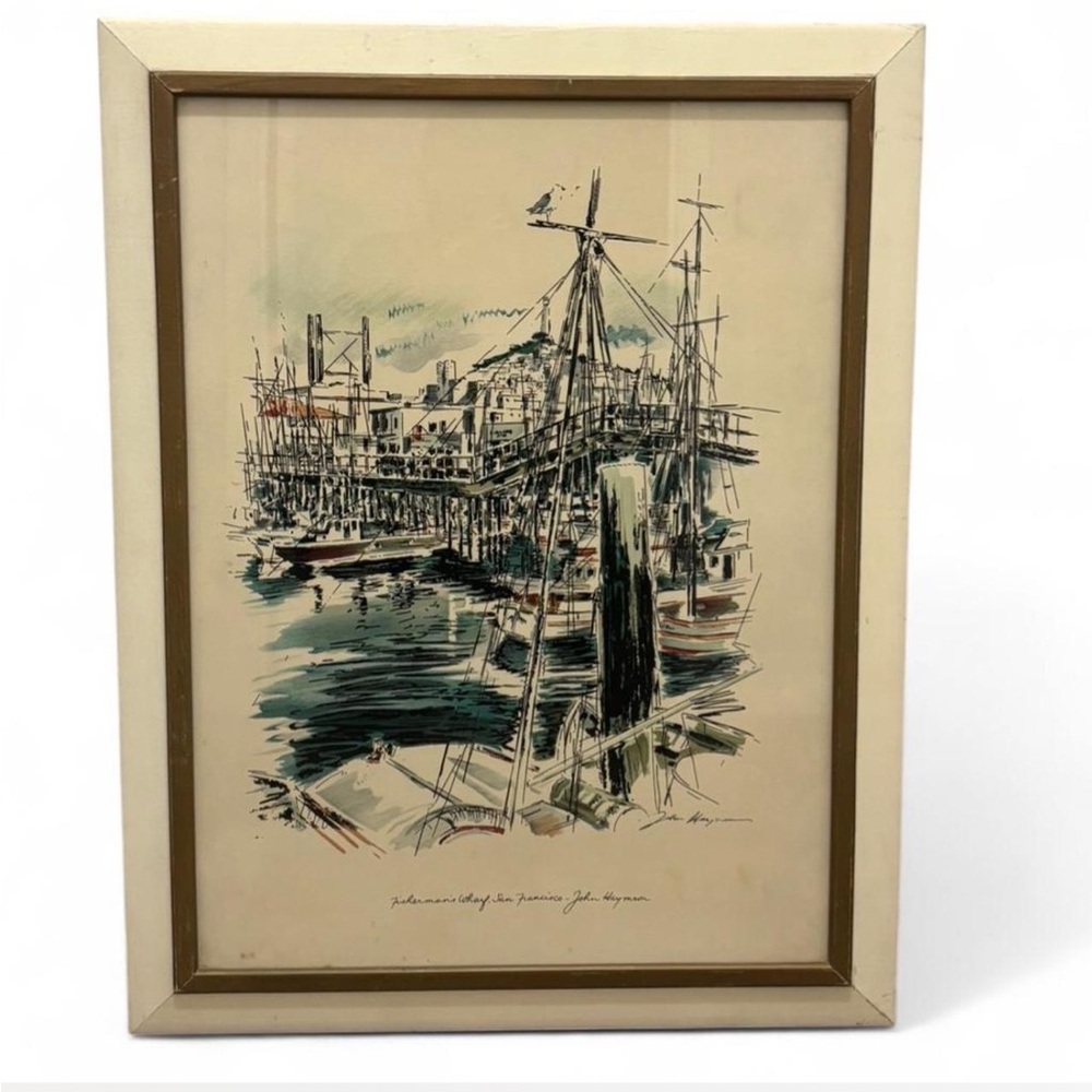 ✨ Vintage John Hayman San Francisco Fisherman's Wharf print. Framed signed✨